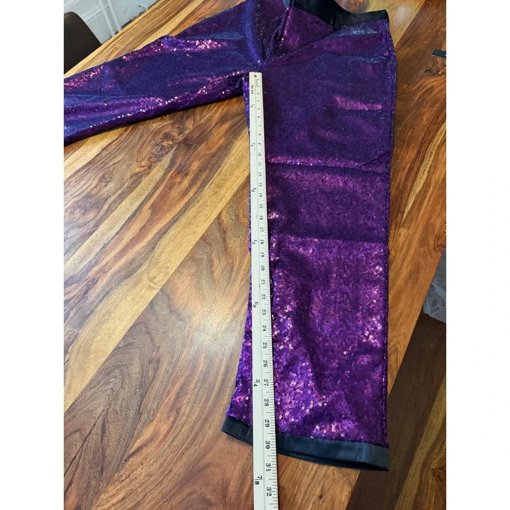 Lars Amadeus Mens Purple Sequin Dress Pants Stage Party Trousers Size 36 New